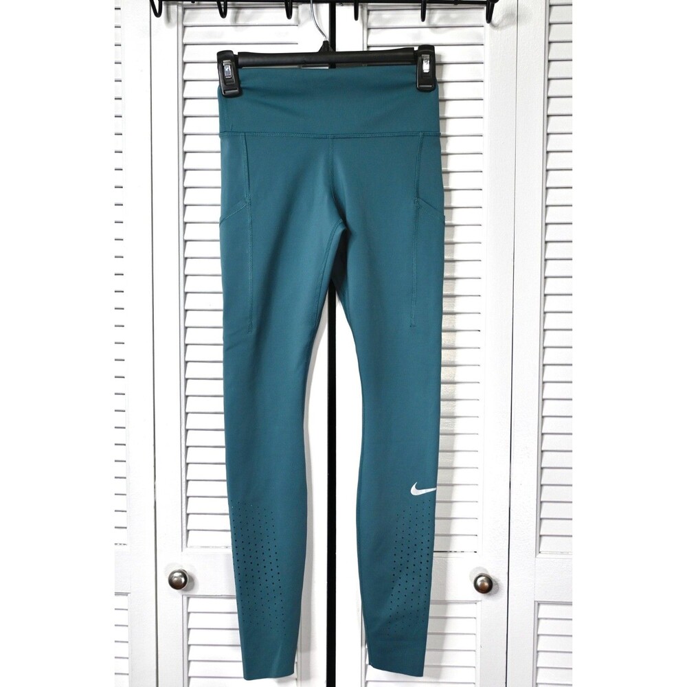 Nike Dri-FIT Teal Running Leggings XS Women High Rise Stretch Pockets